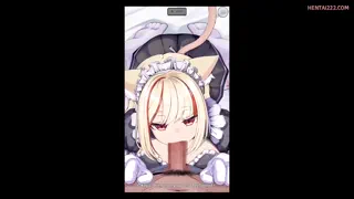 The cat girl maid uses her mouth to make you cum on her face